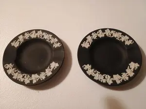 Wedgwood Black White Jasperware Mini Individual Ashtray (2) Made In England