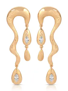 Ettika Melting Metal Dangle Earrings 18k Gold Plated Cubic Zirconia Earrings 0.15" x 0.93" x 3.18" from China