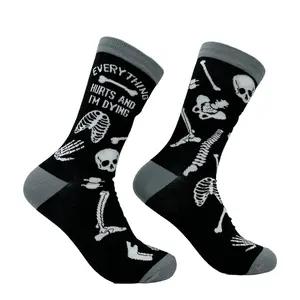 Women's Everything Hurts and Im Dying Socks Funny Sarcastic Skeleton Graphic Footwear Funny Graphic Socks Comfortable Fitted Spandex Cotton