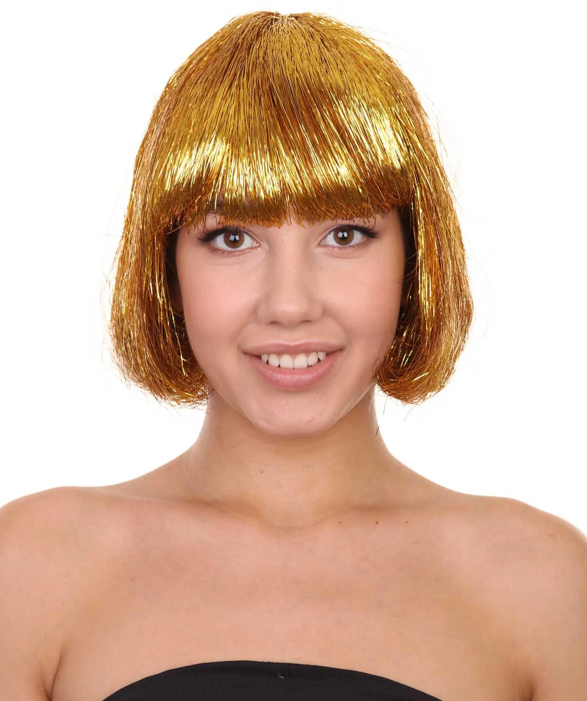 Premium Adult Women's Tinsel Bob Wig Collection – Various Color Choices , Breathable Capless Design, Tinsel materials , Gold & Silver color Wig
