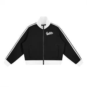 Contrast Side Stripe Fleece Cropped Track Jacket