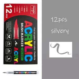 12 Color Straight Liquid Acrylic Paint Pens Set with Brush Tips, Acrylic Markers, Ideal for Rock Painting, Canvas, Tire, Wood and DIY Crafts