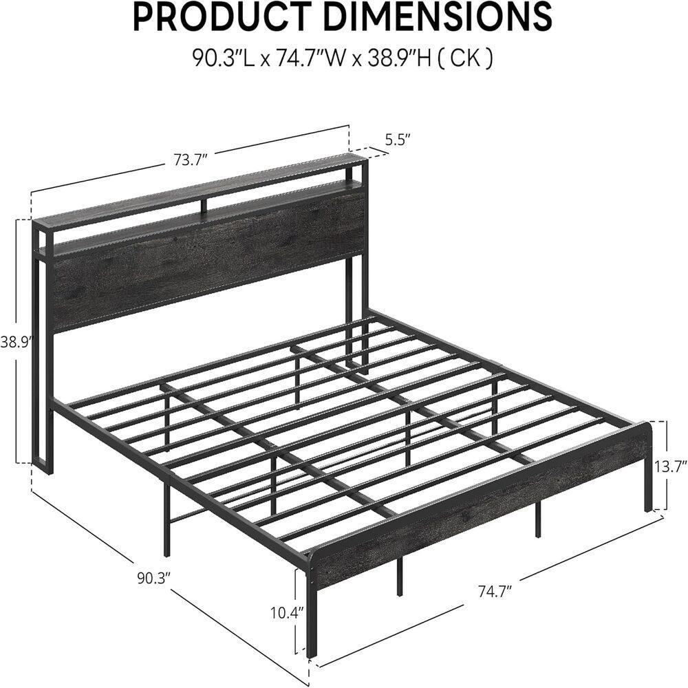 LIKIMIO California King Bed Frame with Headboard, Dark Wood Camas California King with Strong Supports, Sturdy, Noise-Free