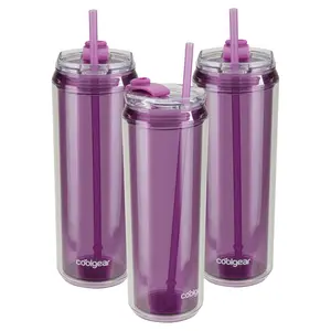 Cool Gear 3-Pack 22 oz Modern Tumbler with Reusable Straw Dishwasher Safe Cup Holder Friendly Spillproof Double-Wall Insulated Travel Tumbler Solid Plum Pack