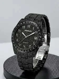 A men's cool personalized black full diamond strange digital calendar high-end fully automatic mechanical watch Rhinestone Decorated Watch Analog Watch Automatic Watches