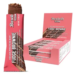Barebells Plant Based Protein Bars, Fudge Brownie - 12 count, 15g of Plant-Based High Protein Treats - Chocolate Nutrition Bar with 1g Total Sugar - On The Go Breakfast or Post-Workout Snack