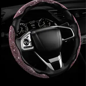 Land Diamond Bling Car Steering Wheel Cover with Crystal Rhinestones 3PCS Segmented Protector Universal Fit for 99% Cars Women's Christmas Gift Elegant & Sparkle Addition land diamond bling car  accessories  girls Leather quick turn