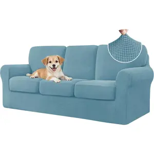 7 Piece Couch Covers Sofa Covers Washable, Stretch Sofa Slipcover for 3 Cushion Couch with Seperate Backrest and Cushion Covers, Anti Slip Furniture Protector for Dogs Pets (Large, Smoky Blue)