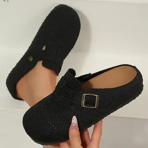 Women's Sandals Mesh Textured Flat Sandals Closed Toe Slip-on Mesh Sandals for Women, Summer Shoes Slippers Flats for Casual Beach