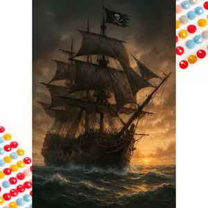 5D DIY Full Drill Diamond Painting - Diamond Painting Kit Pirate Ship Sail Mosaic Canvas DIY Wall Art, Home Wall Decoration, Diamond Art Tools