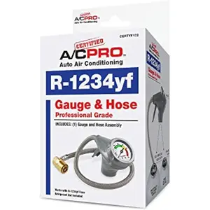 InterDynamics Certified AC Pro Car Air Conditioner R1234YF Refrigerant Gauge and Hose, Reusable AC Recharge Kit, 72 in