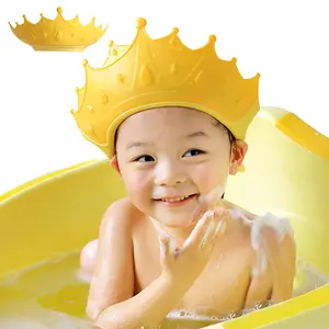 VVH Baby Shower Cap Shield, Shower Cap for Kids, Visor Hat for Eye and Ear Protection for 0-9 Years Old Children, Cute Crown Shape Makes the Baby Bath More Fun(Yellow)