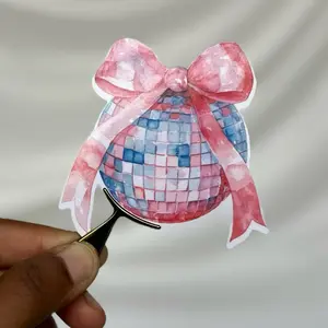 Vintage Disco Ball Bow Sticker - Hand-Painted Design for Laptop, iPhone, and Water Bottle, Ideal for Personalizing Your Devices