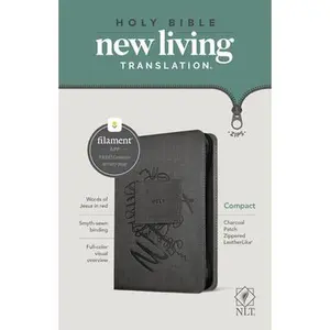 NLT Compact Zipper Bible, Filament Enabled (Leatherlike, Charcoal Patch, Red Letter) -- Tyndale, Leather / Fine Binding