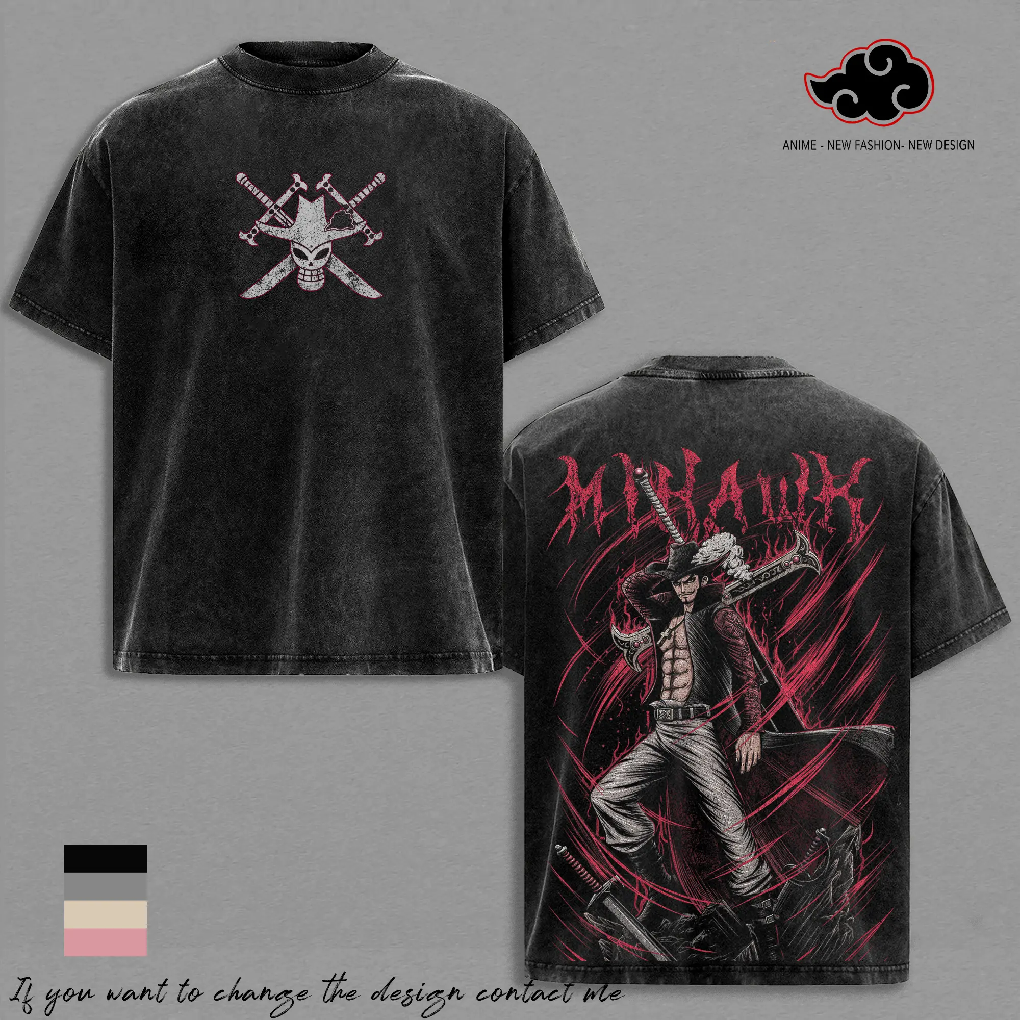 Mihawk One Piece Anime T-Shirt Vintage Acid Wash Oversized Graphic Tee Streetwear World's Greatest Swordsman Gift