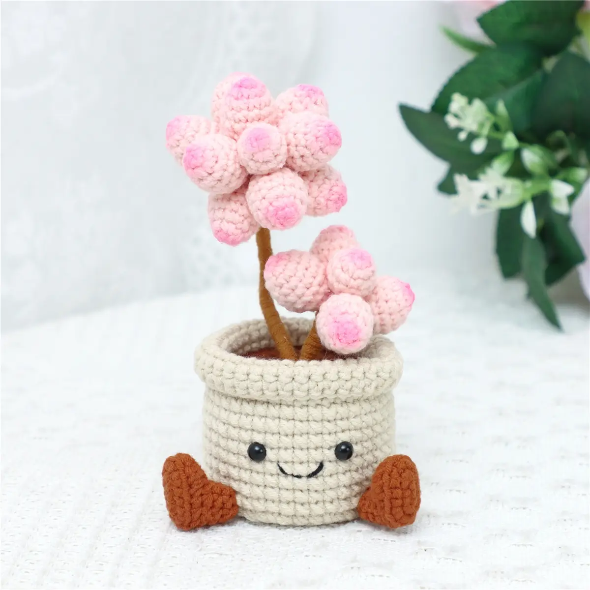 Handmade Yarn Crochet Succulent Artificial Flower Mini Planter, Cute Knitted Succulent Plant, Decorative Crochet Flowers, Home Office Desk Decor, Creative Gift, Crochet Gifts, Crochet Items