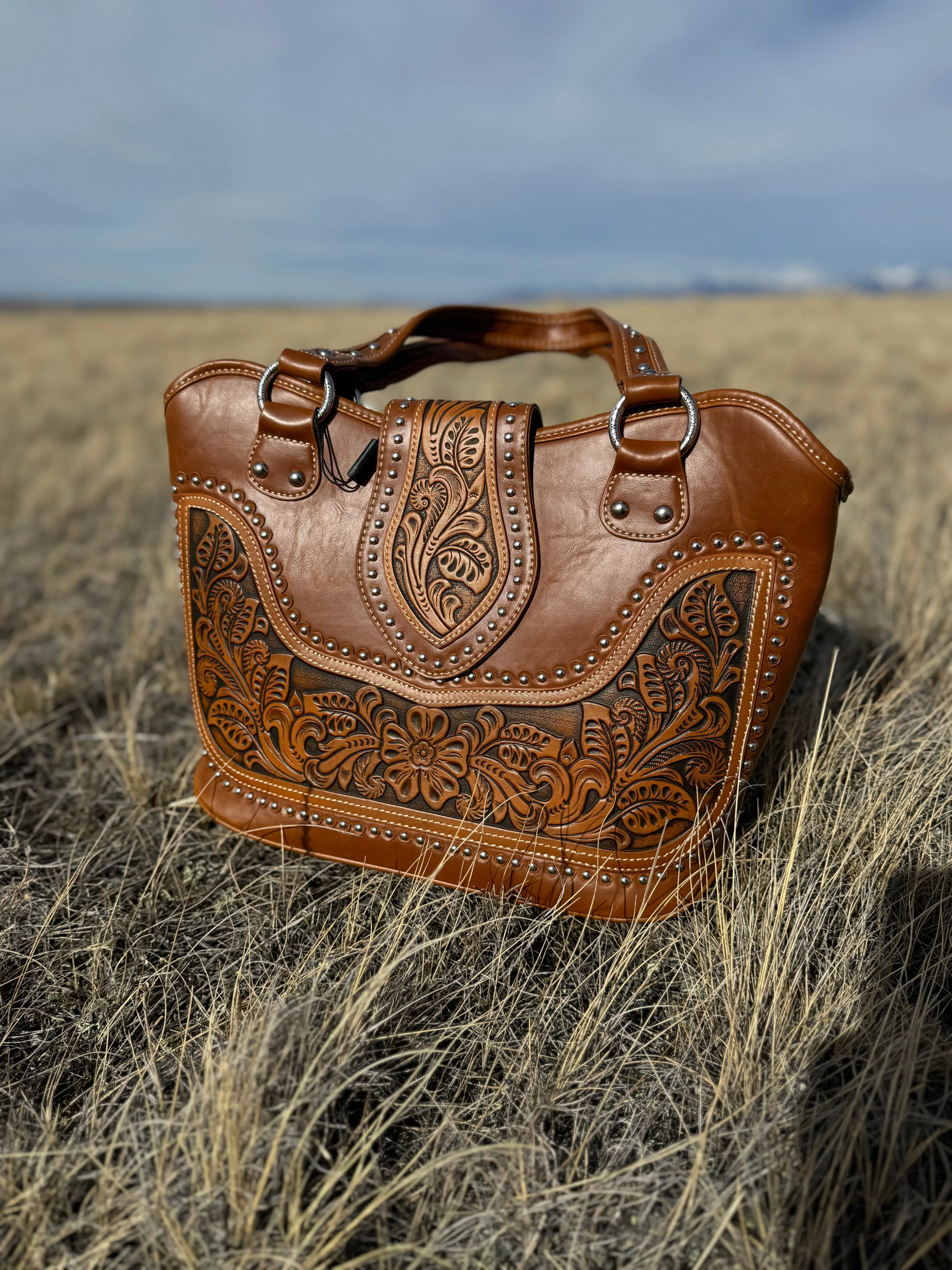 Tooling Studded Handbag