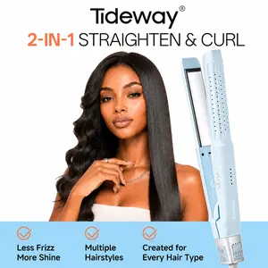 Tideway Glacier 2-in-1 Hair Straightener and Curler with Negative Ion Technology, Extra Wide Heating Plate, 360° Cool Air Styler, 4 Heat Settings, Long-Lasting Hairstyles, Lightweight Travel Flat Iron for All Hair Types