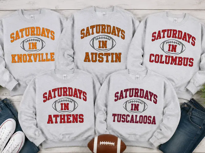 College Football Saturdays In Your City Sweatshirt, Ash Grey Color, Long Sleeve, Soft Comfortable Gildan Fabric Stylish Game Day Outfit