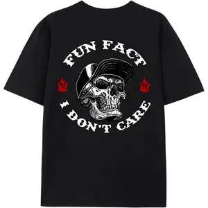 FUN FACT I DON'T CARE Skull Print Men'S T-Shirt, Top Menswear, Cotton Tee Shirt Casual Streetwear Black