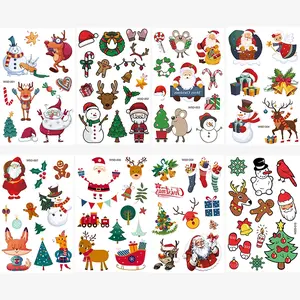 8 Pcs Christmas Temporary Tattoo Stickers, Waterproof Cartoon Funny Holiday Party Fake Tattoos, Colorful Christmas Elements Body Art Decorations