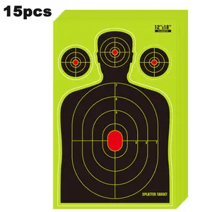 12x18 Inch Splatter Silhouette Shooting Targets, 15/30 Pack Reactive Human Shaped Target Stickers, Fluorescent Impact Splatter Targets for Pistol Rifle Airsoft BB Gun, Tactical Training & Range Practice
