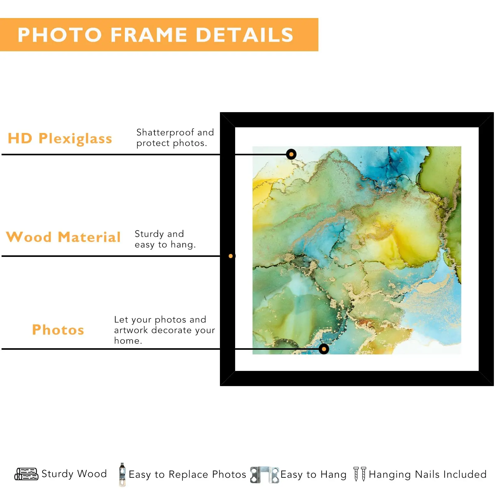 Picture Frame 12x12 Inch Black Wood Frame Diamond Painting Photo Display