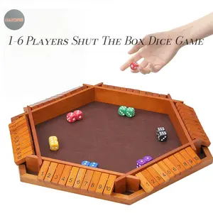 JIAJCHUF Shut The Box Game Wooden Fun Dice Game Set for 1-6 Players, Classic Board Game with 12 Dices, Math & Intelligence Toy, Perfect for Family Night