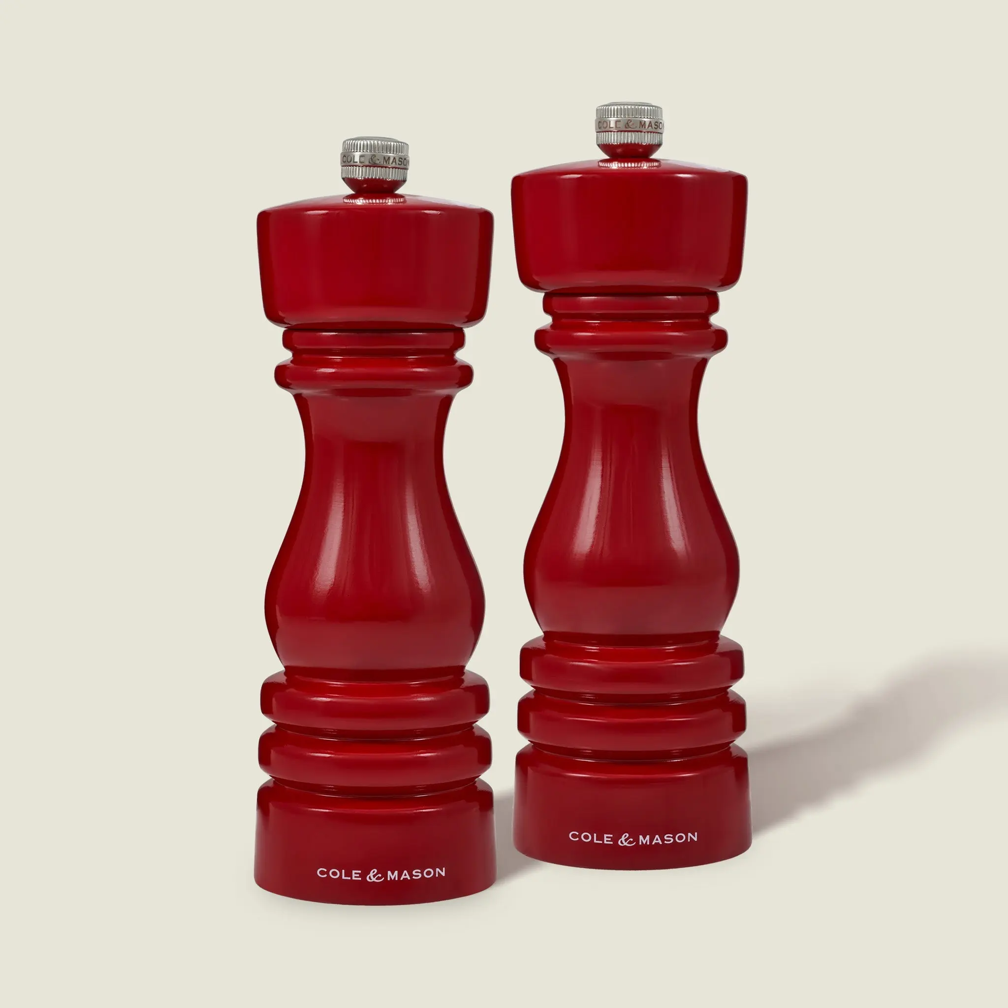 Cole & Mason London Aesthetic 7" Red Gloss Wooden-Steel Traditional Salt & Pepper Mills, Kitchen Seasoning Utensils