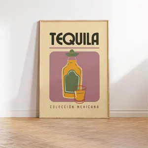 Tequila Coleccion Mexicana Poster, Bar Cart Wall Art, Mexico Drinks Poster, Poster Prints No Framed, Gifts For Friend, Wall Home Decor, Wall Decoration, Vintage Poster Art, Gifts For Birthday
