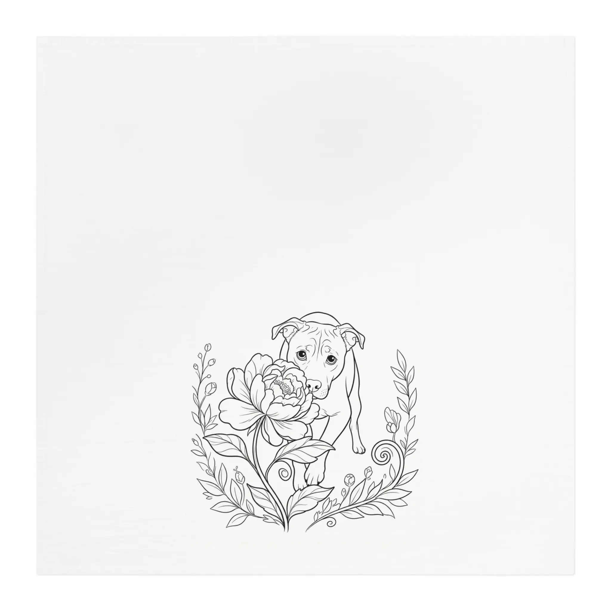 Pit Bull Floral Illustration Tea Towel | Dog Floral Line Art