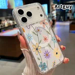 Compatible With iPhone 17 16  Pro Max Plus 15 14 13 12 11 Air E Phone CaseThe charm of flowers Pattern Shockproof Non-Yellowing Crystal Transparent Acrylic Large Hole Soft Case Supports Wireless Charging