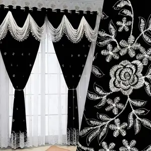 1 count Luxury double - layer jacquard blackout curtains with valance, Floral curtains, suitable for living rooms and bedrooms, Window curtain