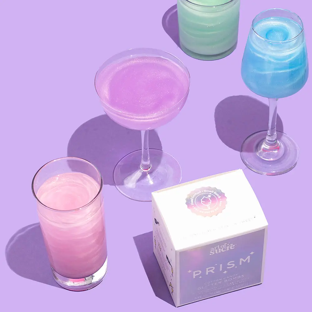 Art of Sucre Prism Glitter Bombs - 4 Pack - Edible Glitter Cotton Candy Drink Toppings - Sweet Bombs for Magical & Sparkly Bubbly Beverages - Perfect Gift for Valentines