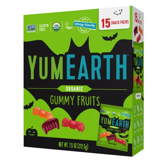 YumEarth Organic Halloween Gummy Fruits - Fruity Candy Snack Packs, Gluten Free Snacks for Kids - Allergy Friendly, Non-GMO, No Artificial Flavors or Dyes - Assorted Flavors, 7.5 oz (Pack of 15)