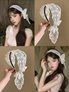1pc Lace Bow Ribbon Hair Hoop, High Crown Pressure Headband, Fairy Style Daily Wear Bow Accessories, Hairband Headband For Women, Hair Accessories, ,Head Piece