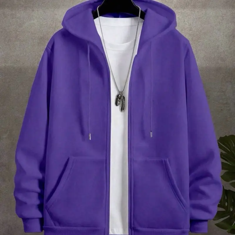 Manfinity Dauomo Men's Casual Zipper Hoodie With Drawstring, Minimalist Design For Autumn