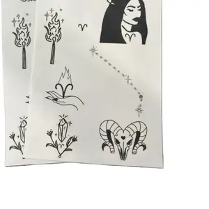Aries Zodiac Temporary Tattoos - Minimalist Fine Line Tattoo Bundle - Patchwork Style