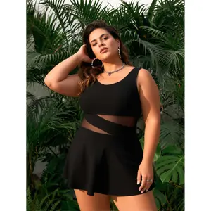 Plus Size Solid High Stretch Elegant Tummy Control Bathing One Piece Swimsuit for Women 2026