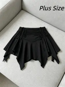 Plus Size Women's Half Skirt, Summer Bestseller Casual Elastic, Asymmetrical Hem Fairy Dress, Butterfly Drawstring Design