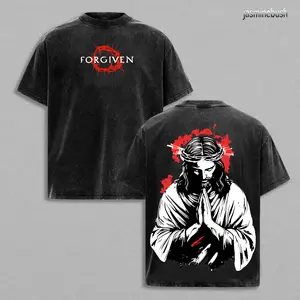 Forgiven Jesus Vintage Washed Oversized T-Shirt – Christian Graphic Tee, Praying Jesus Art Shirt, Washed Cotton Casual Streetwear, Unisex Top, Faith Inspired Apparel, Gift for Believers