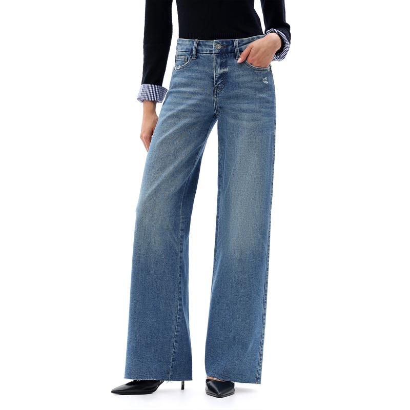 ONESO Mid-Waisted High Stretchy BBL Wide Leg Baggy All Season Jeans Tummy Control Holiday Party Distressed Denim Pants Woman Bottom Comfortable Denim Jeans OSW8019 Plus Size Regular Size #Jumpstartsale