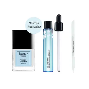butter London Bye Bye Cuticle Trio Manicure Nail Clear - Quick Dry Conditioning Drops, Melt Away Cuticle Exfoliator, Signature 2-in-1 Glass Cuticle Pusher
