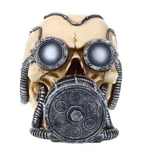 360 Stand Poly Resin Skull Mask with Flat Base - Gothic Festive Accessory, Steampunk Treasure Cove Design, Halloween Dia de los Muertos Household Items Decor, Room Decor (P754584, P75484), Decoration, Accessories, Spooky Adult Masks