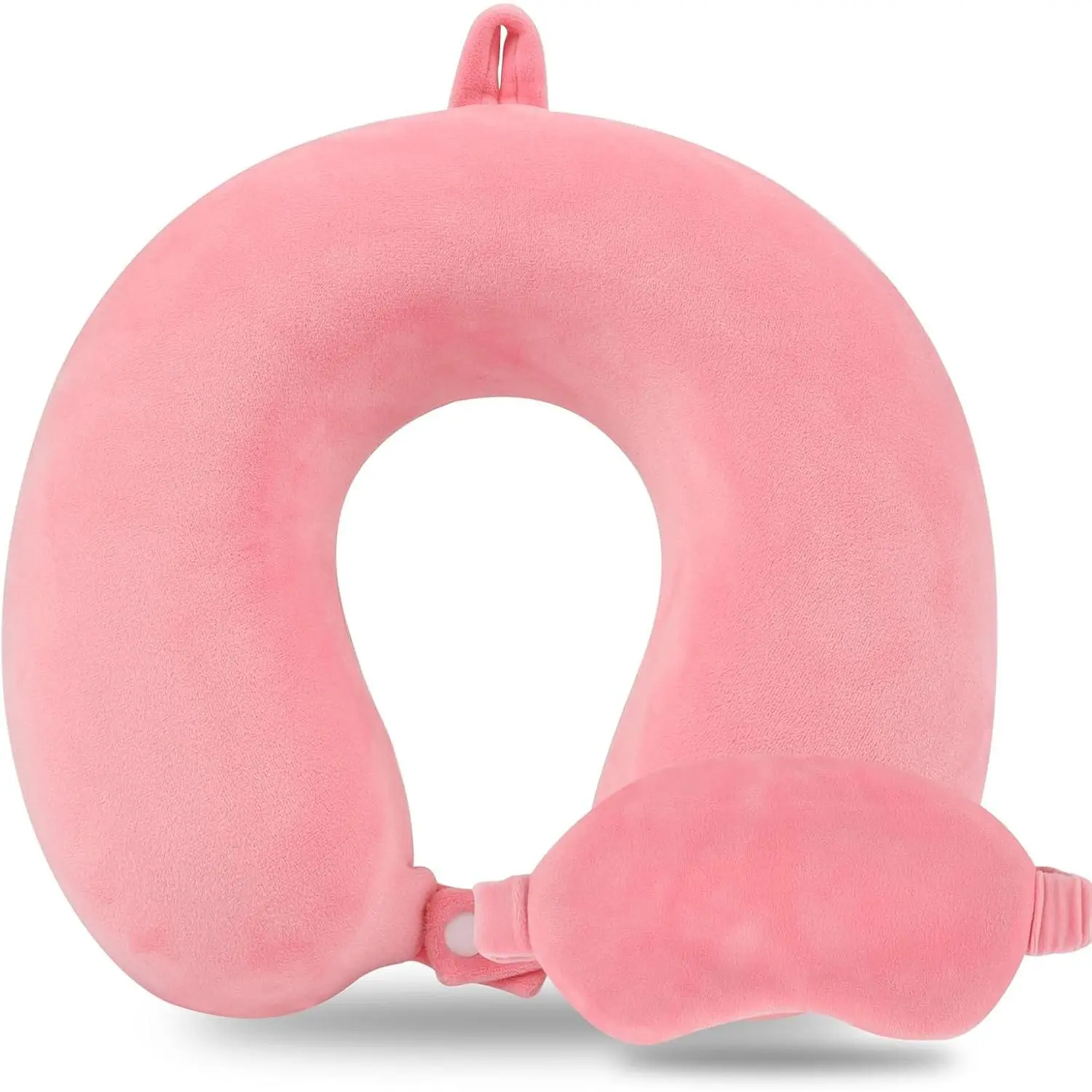 Pure Memory  Travel Pillow Set for Adults - Comfortable & Removable Machine Washable Cover,  Support Pillow Airplane Travel Kit with Eye Mask for Portable Plane Accessories - Peach
