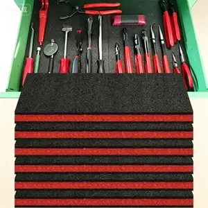 Customizable Tool Box Foam Inserts 6 Pack, Polyethylene Sheets for Case Liner, Cuttable Shadow Foam for Storage Organizer Kit, 1 Inch Thick Red and Black Toolbox Insert (18 x 12 Inch), Kaizen Style No Glue Needed Reusable