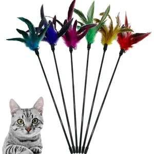 Fashionable Cat Wand Toy Set Feather Stick Toys 6Pcs Interactive Plush for Indoor Cats Trendy Pet Play Accessories Daily Entertainment