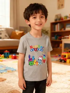Boys Short Sleeve T-Shirt Summer Trendy Custom Number Shirt Front Print Numberblocks Colorful Blocks Cartoon Style Casual Daily Wear