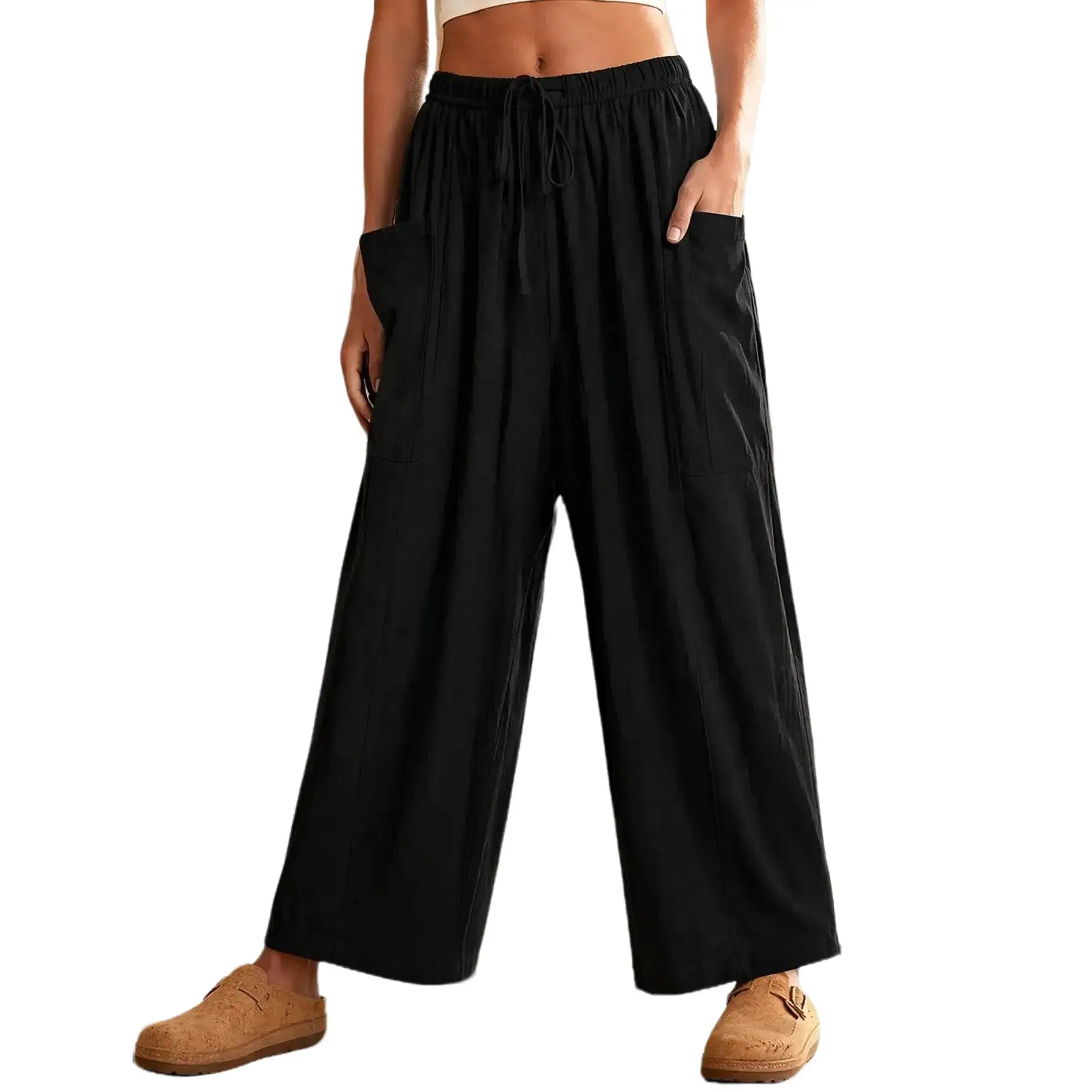 Women's Wide Leg Pants Casual Loose Beach Palazzo Harem Pants with Pockets Boho Style Summer Modest Clothing Trouser 2025 Trendy Outfit Plus size Outdoorfun Baggy Summertok dealsforyoudays Chic