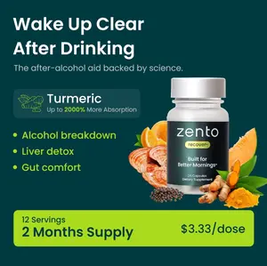 Zento Recover | Pre & Post Alcohol Supplement with Turmeric | Clinically Studied Ingredients | Probiotics, Antioxidants, Vitamins, Minerals, Superfoods | Full-Body Recovery  | Non-GMO | 12 Servings